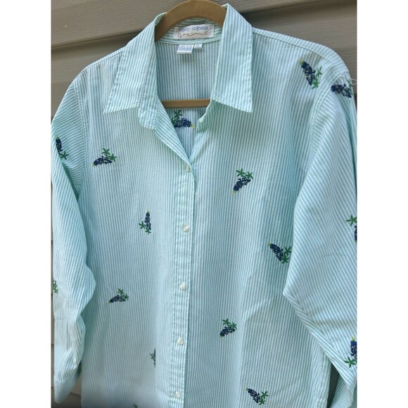 VTG Casey Coleman Blouse Women's XL Striped Floral Embroidery Cottage Grannycore - Picture 2 of 7